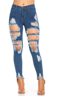 Destroyed Skinny Jeans in Blue - SohoGirl.com