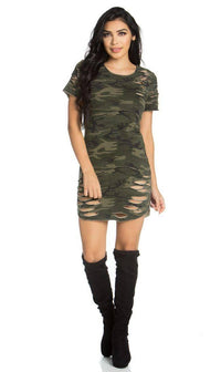Distressed Camouflage Shirt Dress - SohoGirl.com