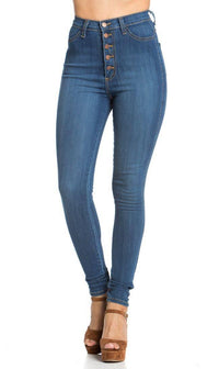 5-Button High Waisted Skinny Jeans- Blue - SohoGirl.com