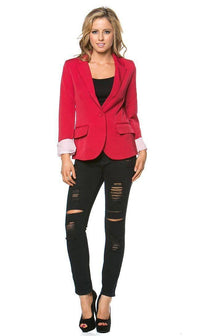 Single Button Solid Blazer in Red - SohoGirl.com