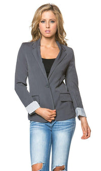 Single Button Solid Blazer in Gray - SohoGirl.com