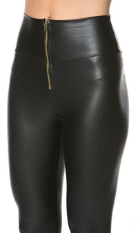 Zipped High Waisted Faux Leather Leggings in Black - SohoGirl.com