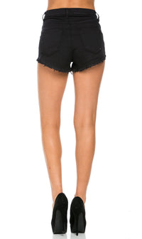Vibrant High Waisted Denim Shorts in Black - SohoGirl.com