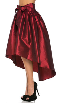 Burgundy Pleated High-Low Taffeta Midi-Skirt - SohoGirl.com