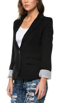 Single Button Pinstriped Blazer in Black (Plus Sizes Available) - SohoGirl.com