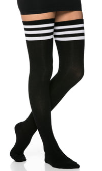 Collegiate Striped Thigh High Socks in Black - SohoGirl.com