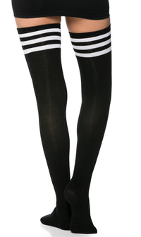Collegiate Striped Thigh High Socks in Black - SohoGirl.com