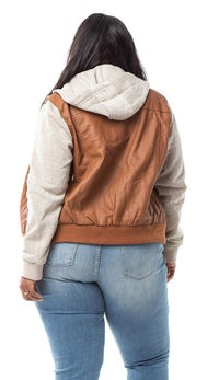 Leather Moto Jacket with Sweater insert in Tan (Plus Sizes Available) - SohoGirl.com