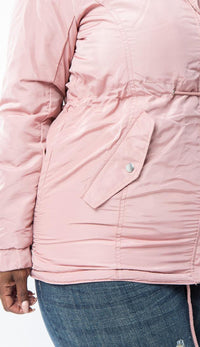 Plus Size Satin Fur Lined Hooded Parka Coat - Blush - SohoGirl.com