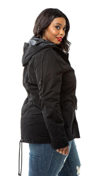 Plus Size Hooded Parka Coat in Black - SohoGirl.com