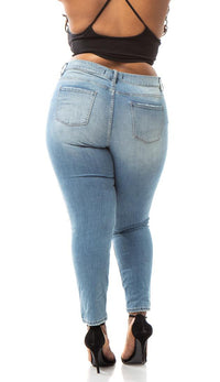 Plus Size Mica Low Rise Skinny Jeans - Light Blue Denim - SohoGirl.com