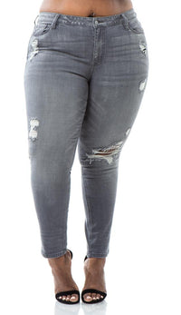 Plus Size Mica Mid Rise Skinny Ankle Jeans - Gray - SohoGirl.com
