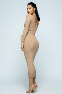Maxi Ribbed Long Sleeve Sweater Dress - Tan - SohoGirl.com