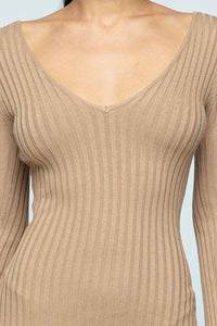 Maxi Ribbed Long Sleeve Sweater Dress - Tan - SohoGirl.com