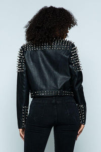 Faux Leather Moto Jacket with Stud Detail in Black - SohoGirl.com