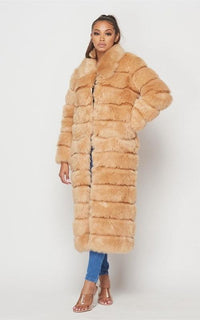 Faux Fur Quilted Long Winter Coat - Beige - SohoGirl.com