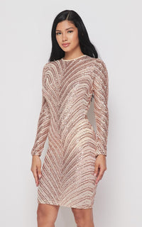 Sequin Chevron Stripe Mini Dress - Rose Gold - SohoGirl.com