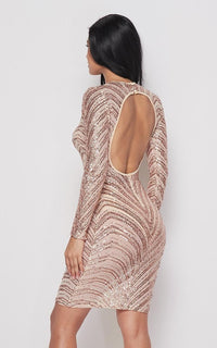 Sequin Chevron Stripe Mini Dress - Rose Gold - SohoGirl.com