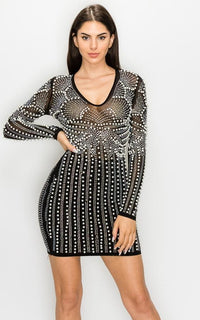 Glistening Rhinestone Pearl Dress - Black - SohoGirl.com