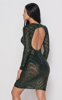 Sequin Chevron Stripe Mini Dress - Hunter Green - SohoGirl.com