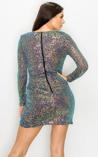 Iridescent Asymmetrical Sequin Mini Dress - SohoGirl.com