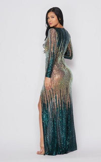 Elegant Two-Tone Sequin Maxi Dress - Gold-Teal - SohoGirl.com